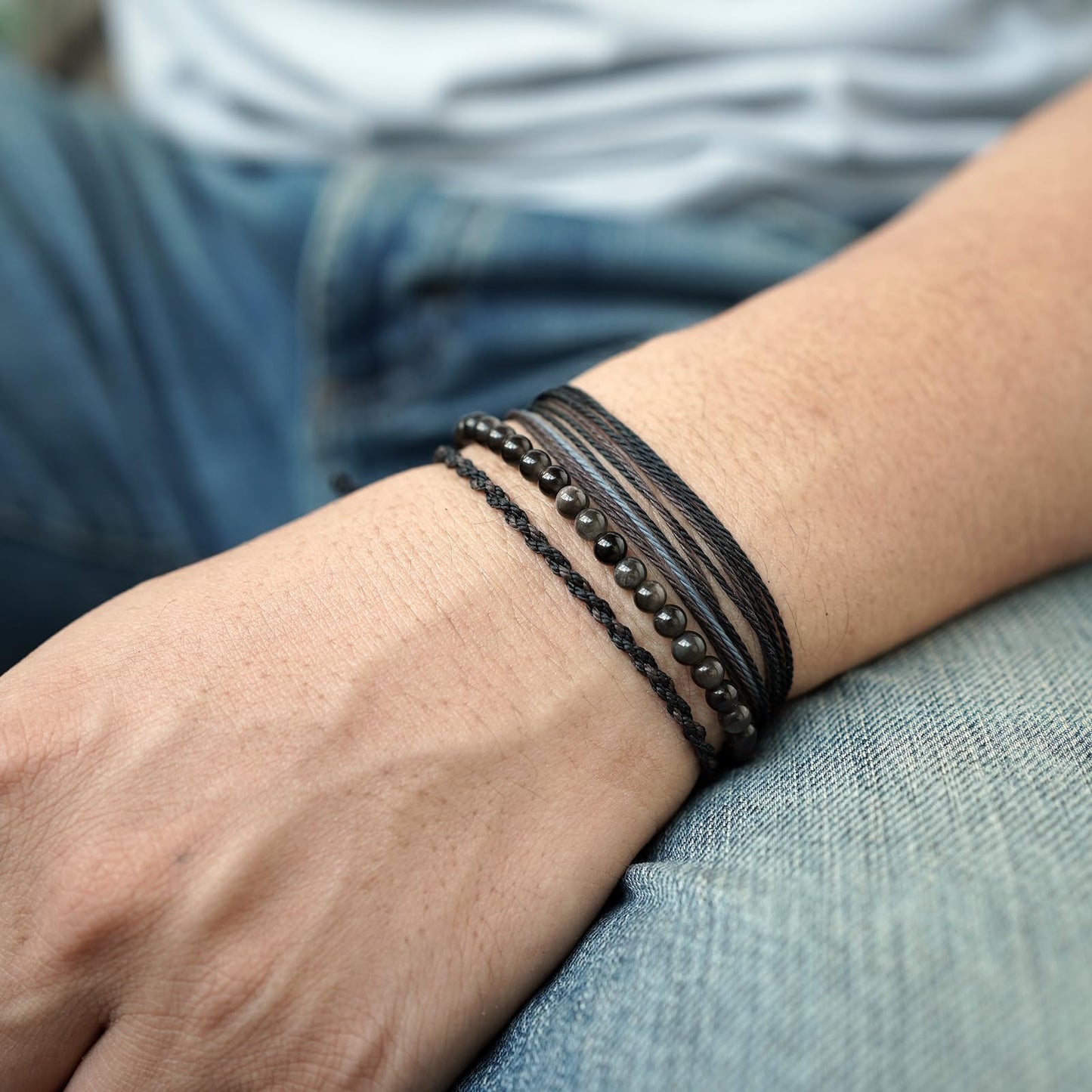 Handmade Natural Stone Beaded Healing Bracelet Gift for Men Adjustable Rope String Bracelet (Silver Sheen Obsidian, Adjustable)