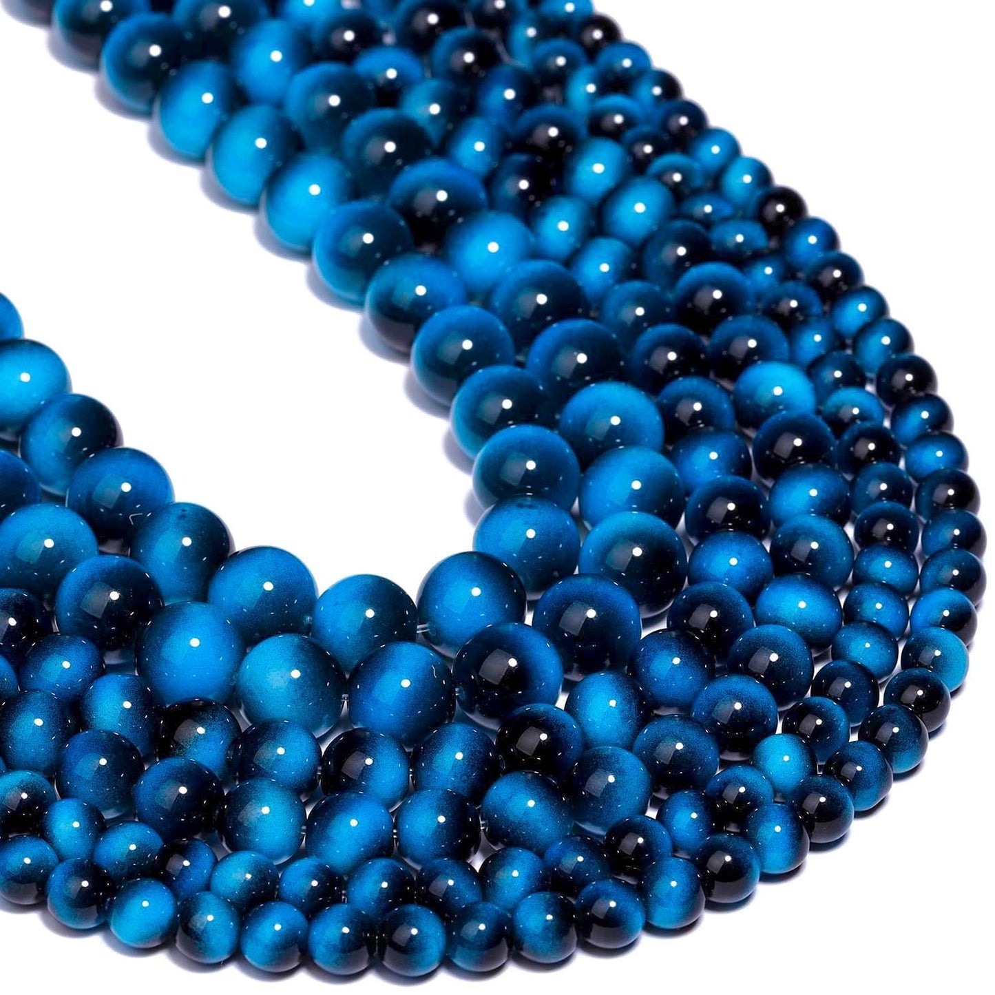 Song Xi 38PCS 10mm Blue Tiger Eye Gemstone Beads for Jewelry Making, Round Smooth Glass Beads for DIY Bracelet Necklace Earring Keychain, Arts and Crafts, for Christmas Wedding Birthday