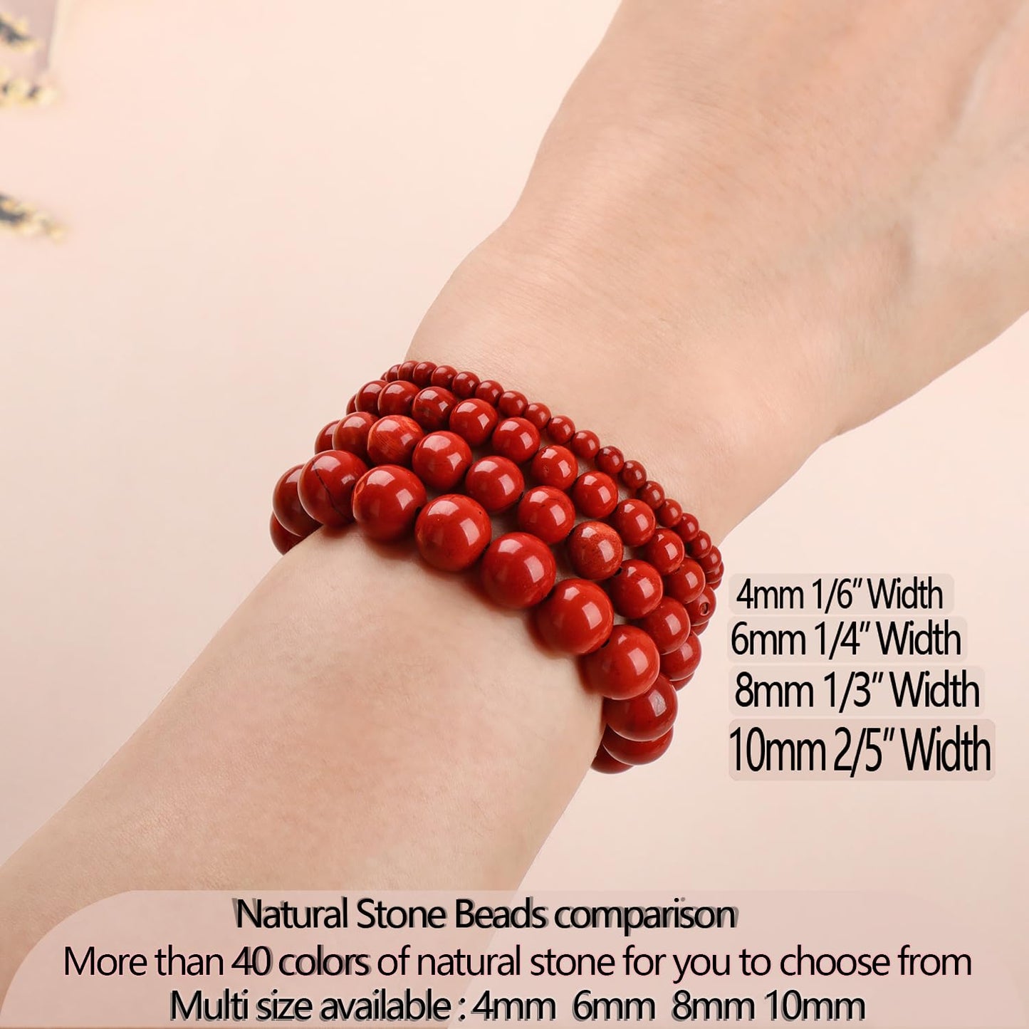 LPBeads Handmade Natural Gemstone Stretch Elastic 8mm Red Jasper Bracelet Healing Crystal Round Stone Beads Jewelry Gifts for Women Men