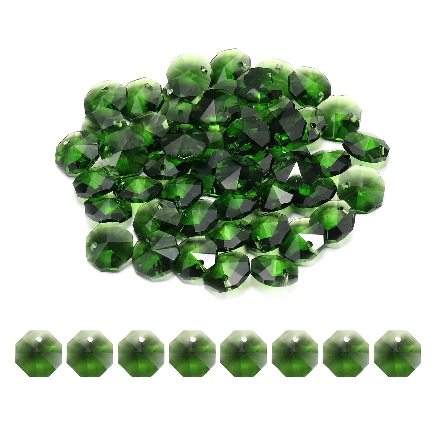 uxcell 50Pcs 1 Hole Crystal Octagon Beads, 12mm K9 Glass Hanging Chandelier Beads Prisms Parts for Crystal Chandeliers Lamp Hanging Pendant Jewelry DIY Craft, Green