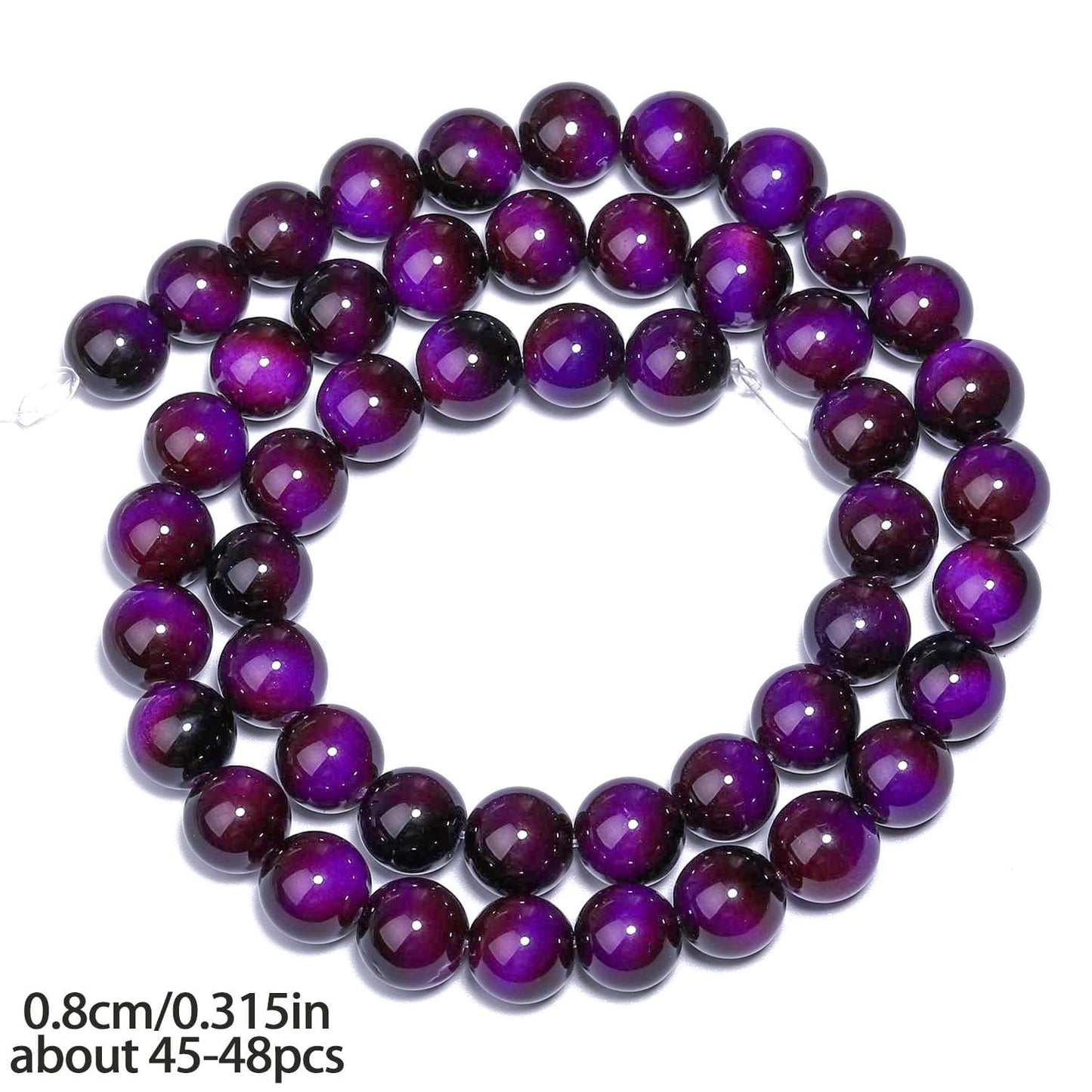 Song Xi 45PCS 8mm Purple Tiger Eye Gemstone Beads for Jewelry Making, Round Smooth Glass Beads for DIY Bracelet Necklace Earring Keychain, Arts and Crafts, for Christmas Wedding Birthday