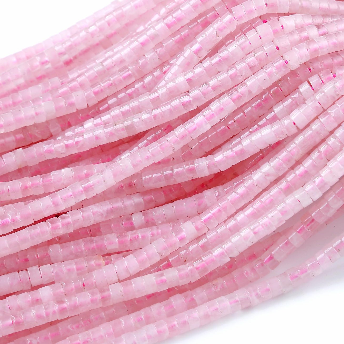 2x4MM 150PCS Rose Quartz Crystal Tube Cylinder Rondelle Abacus Disk Spacer Loose Beads for Jewelry Making