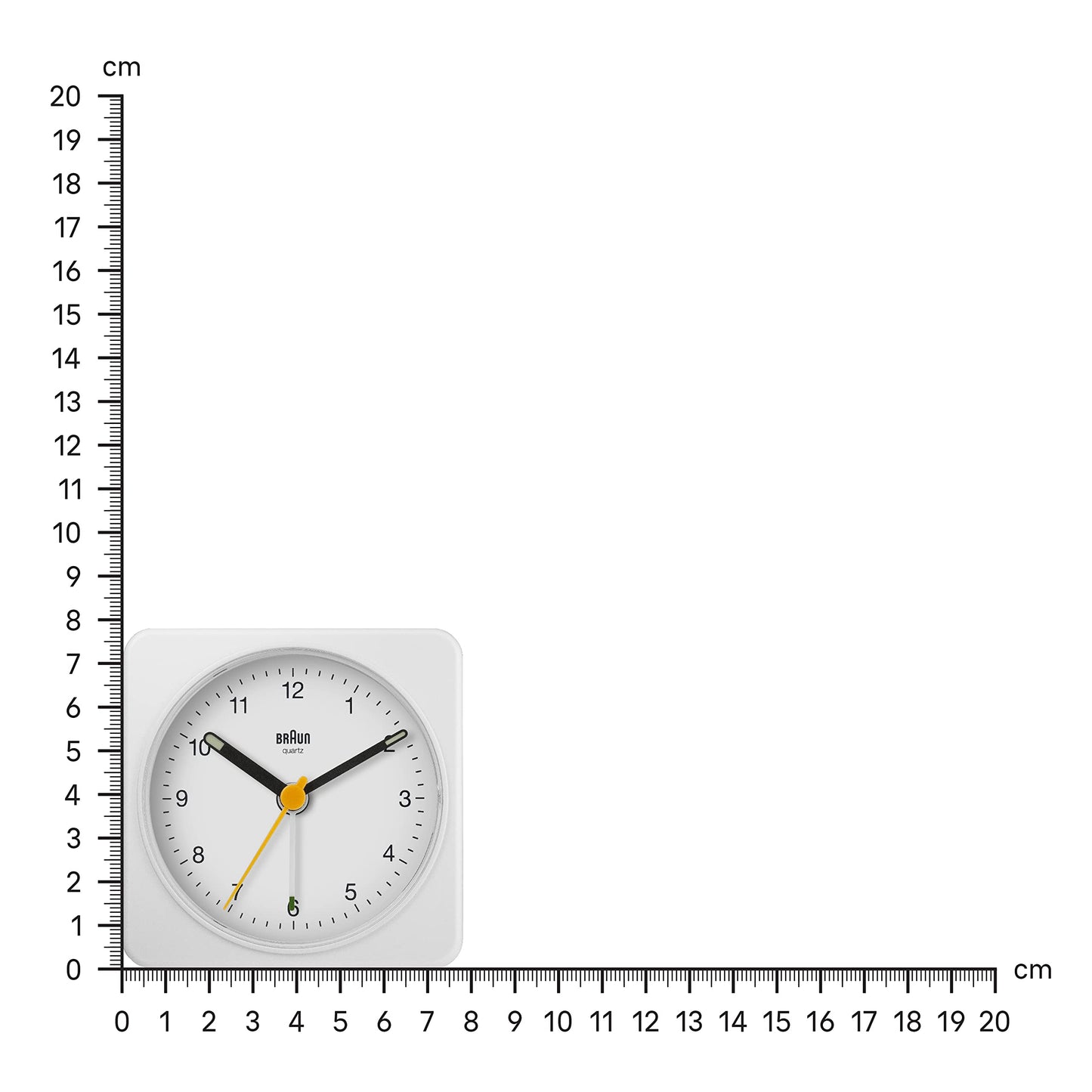 Braun Classic Analogue Alarm Clock with Snooze and Light, Quiet Quartz Sweeping Movement, Crescendo Beep Alarm in White, Model BC03W.