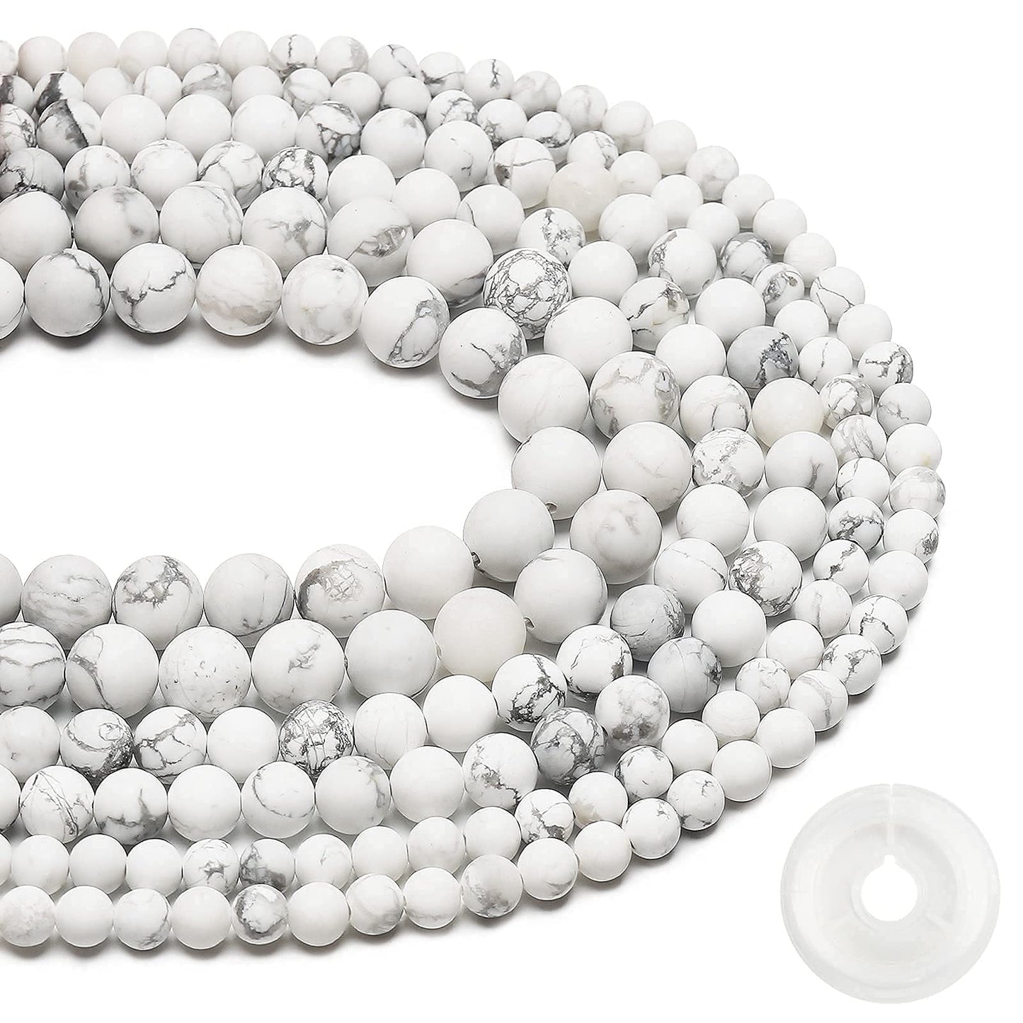 Natural Matte White Turquoise Beads, 10MM Round Frosted Unpolished Loose Gemstone Beads for Bracelet Necklace Jewelry Making, Energy Stone Healing Power with Stretch Beading Cord