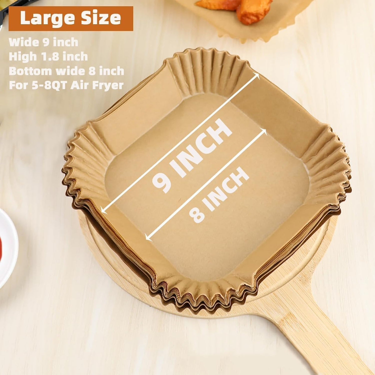 Air Fryer Liners | Non-Stick Disposable Parchment Paper for Baking & Roasting - 200 PCS 9'' Square for 5-8QT