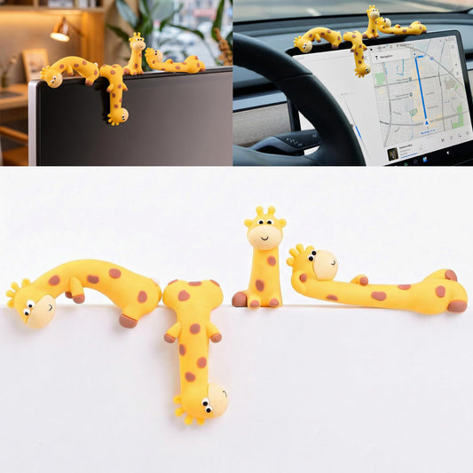 Budifyx 4Pcs Mini Giraffe Figurines for Computer Monitor Decor-Cute Resin Animal Ornaments for Car Dashboard, Desk Accessories & Office Decorations-Adorable Monitor Frame Hanging Screen Buddy Set