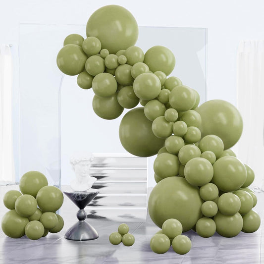 PartyWoo Sage Green Balloons - 152-Piece Latex Balloon Arch Kit for Weddings & Birthdays | Olive Boho Decor