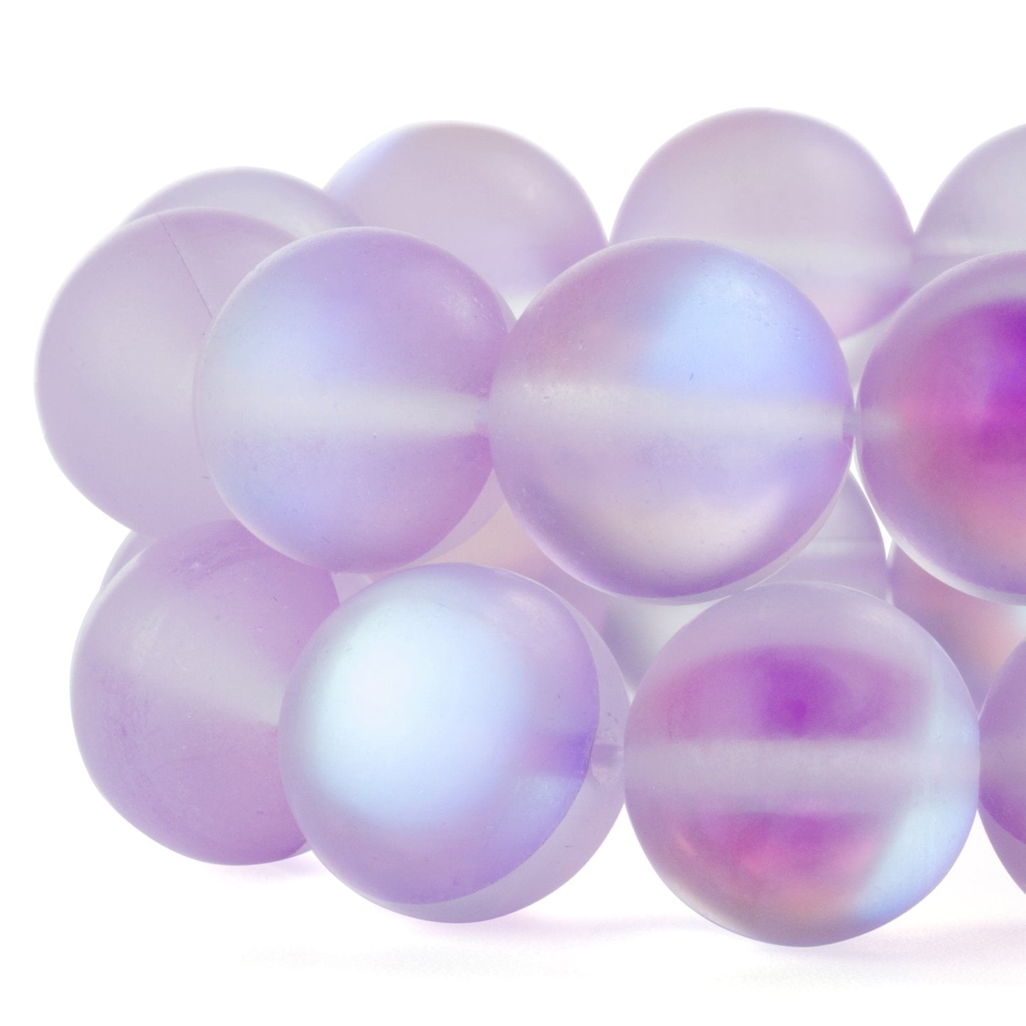 RUBYCA 8mm Round Moonstone Matte Crystal Glass Beads Aura for Jewelry Making Purple, 1 Strand