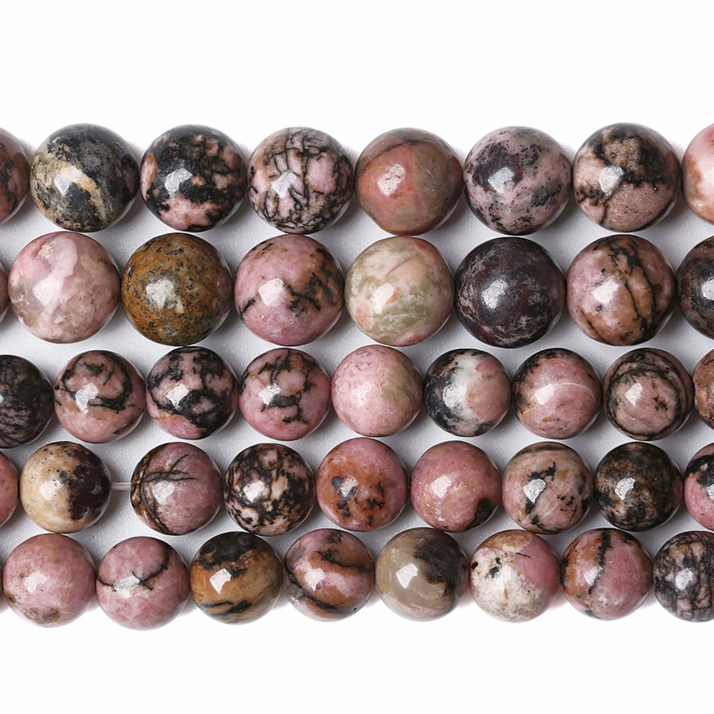 12MM 30PCS Natural Stone Black Stripe Rhodochrosite Gemstone Beads for Jewelry Making DIY Bracelet Necklace Semi Precious Crystal Beads