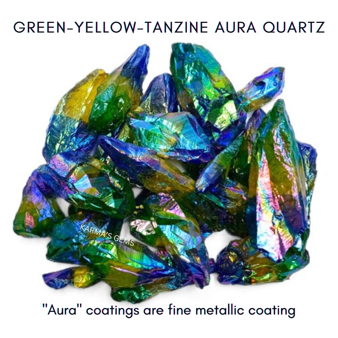 Crystals, Rocks, Jade, Crystals and Healing Stones, Witchcraft Supplies, Healing Crystals, Stones, Healing Stones, Rock Collection, Agate, Raw Stones (Green-Yellow-Tanzine Aura Quartz, 2 Pcs)
