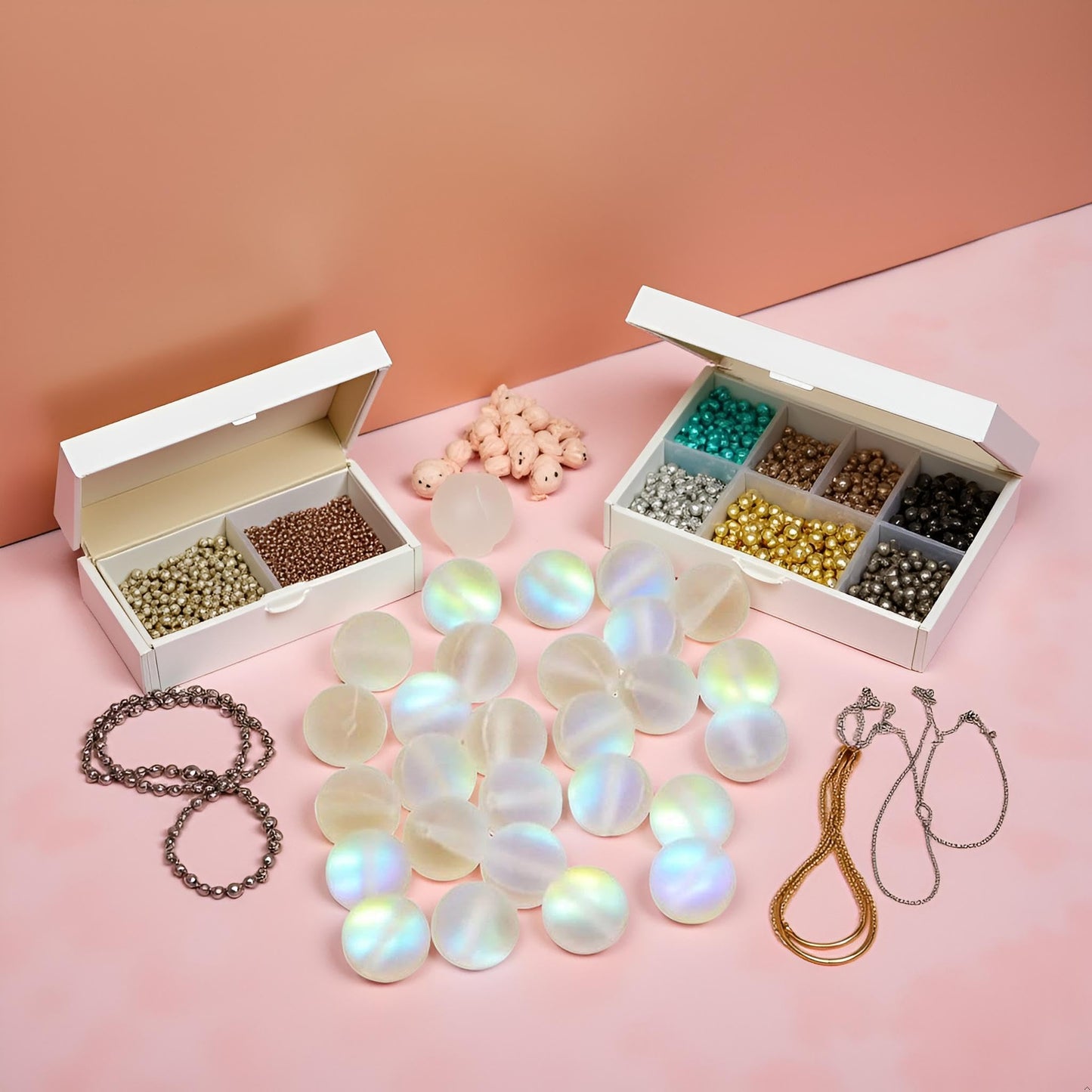 100 Pcs Glass Beads for Jewelry Making, 8mm Matte Crystal Glass Beads Mermaid Aurora Beads Moonstone Beads Bead Assortments for Jewelry Making Arts, Crafts