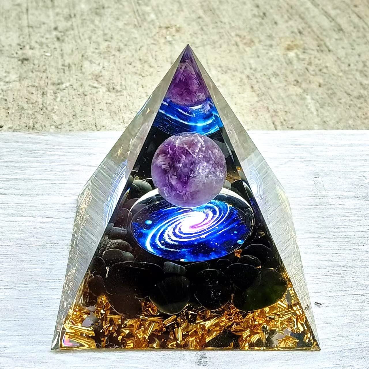 ycyingcheng Moonstone Crystal Orgone Pyramid Ogan Crystal Energy Tower, Nature Reiki Chakra Crushed Stone Jewelry, Crystal Pyramid for Home Decor (Blue Nebula)
