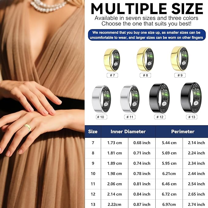 Smart Rings for Women Men,Fitness Tracker Ring,Heart Rate,Blood Oxygen,Blood Pressure,Step Tracker,Sleep Monitoring,No Subscription Fee,IP68 Waterproof Smart Ring for iphone&Android(Silver 9)