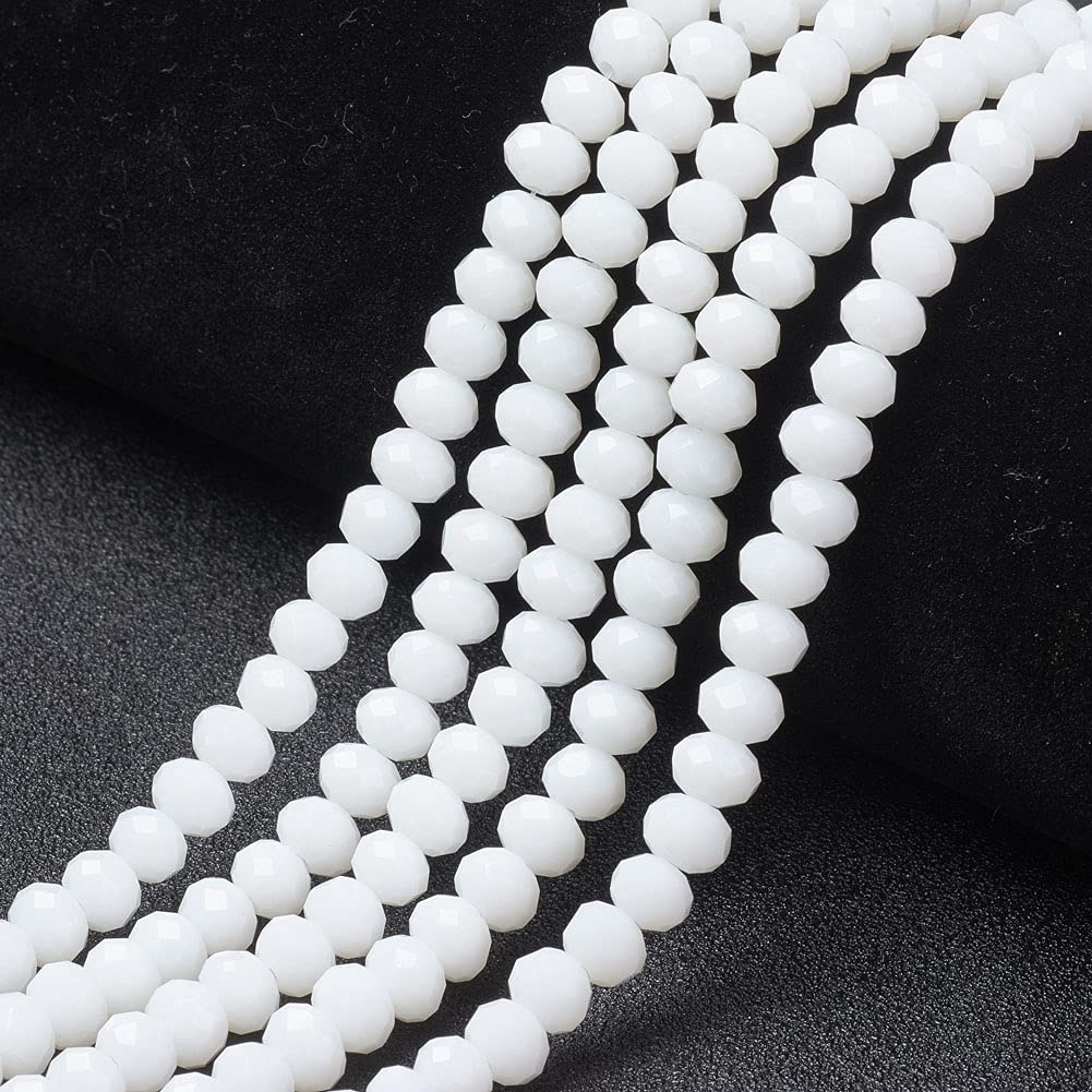 Elecrelive 1100Pcs 4mm White Glass Beads Rondelle Faceted Crystal Glass Beads Tiny Loose Crystals 10 Strands for Bracelets Necklace Earring Jewelry Making
