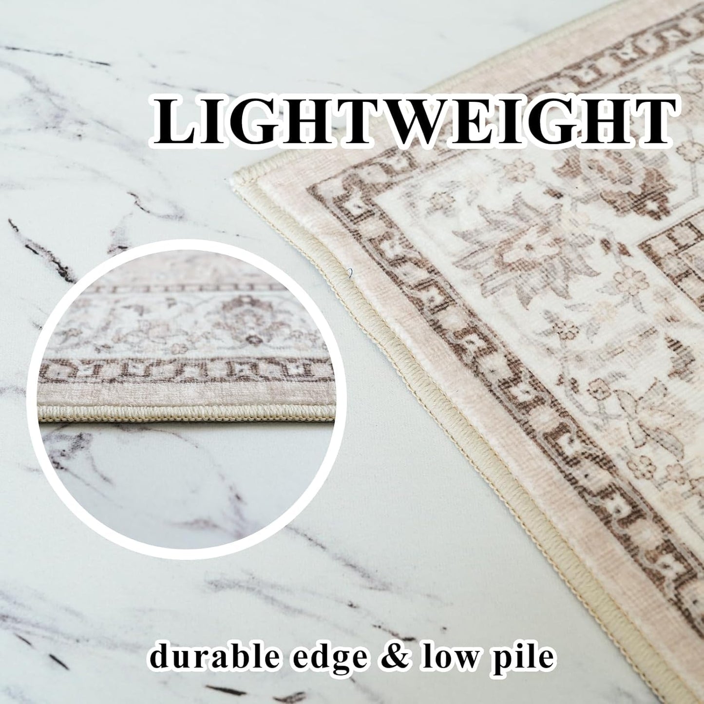 Skiennix Washable 2x4 Entryway Area Rug - Vintage Water-Resistant, Non-Slip, Ultra Soft Beige Mat