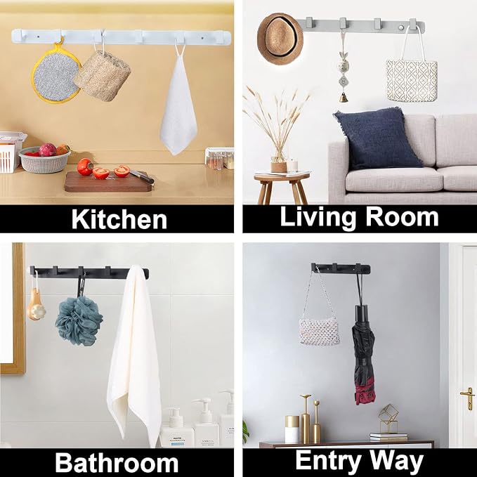 Coat Rack, Heavy Duty Stainless Steel 5 Tri Coat Hook Hanger, Wall Mounted Storage Wall Hooks, Rustic Clothes Hook/Key Hook Rail for Bathroom Kitchen Entryway(5 Hook White)