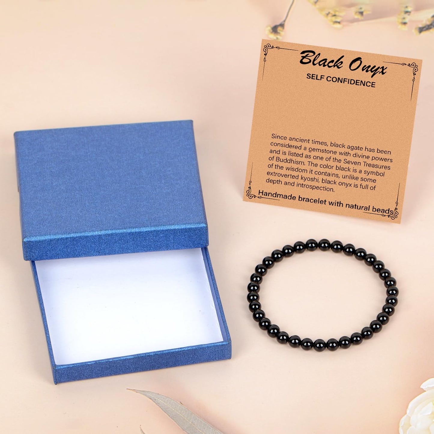 LPBeads Handmade Natural Gemstone Stretch Elastic 6m Black Onyx Bracelet Healing Crystal Round Stone Beads Jewelry Gifts for Women Men