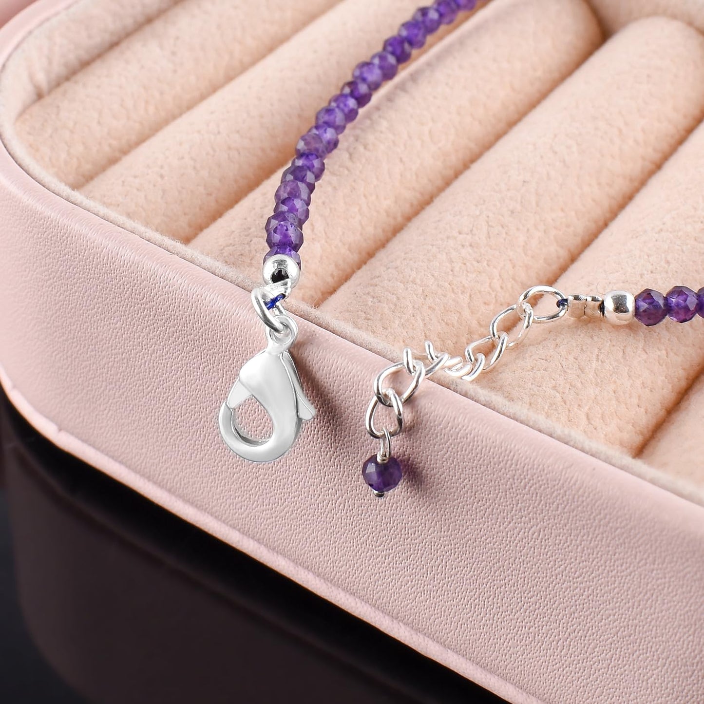 YANARA Amethyst Bracelet for Women, February Birthstone Purple Gemstone Beaded Jewelry, Handcrafted Healing Crystal Bracelet, Silver Plated Adjustable Chain 8 Inch, Dainty Minimal Daily Wear Gift for Her