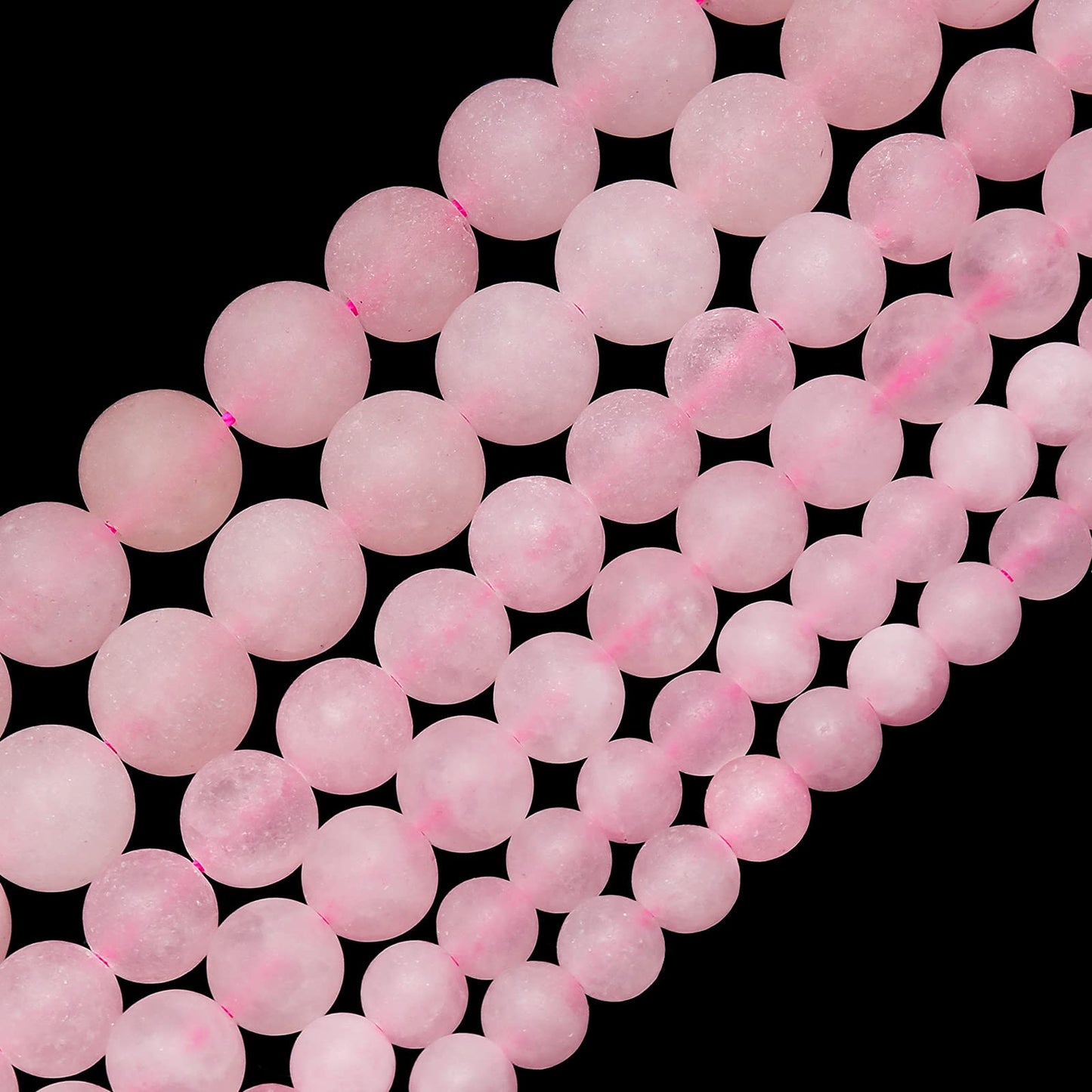 Natural Matte Pink Quartz Beads, 10MM Round Frosted Unpolished Loose Gemstone Beads for Bracelet Necklace Jewelry Making, Energy Stone Healing Power with Stretch Beading Cord