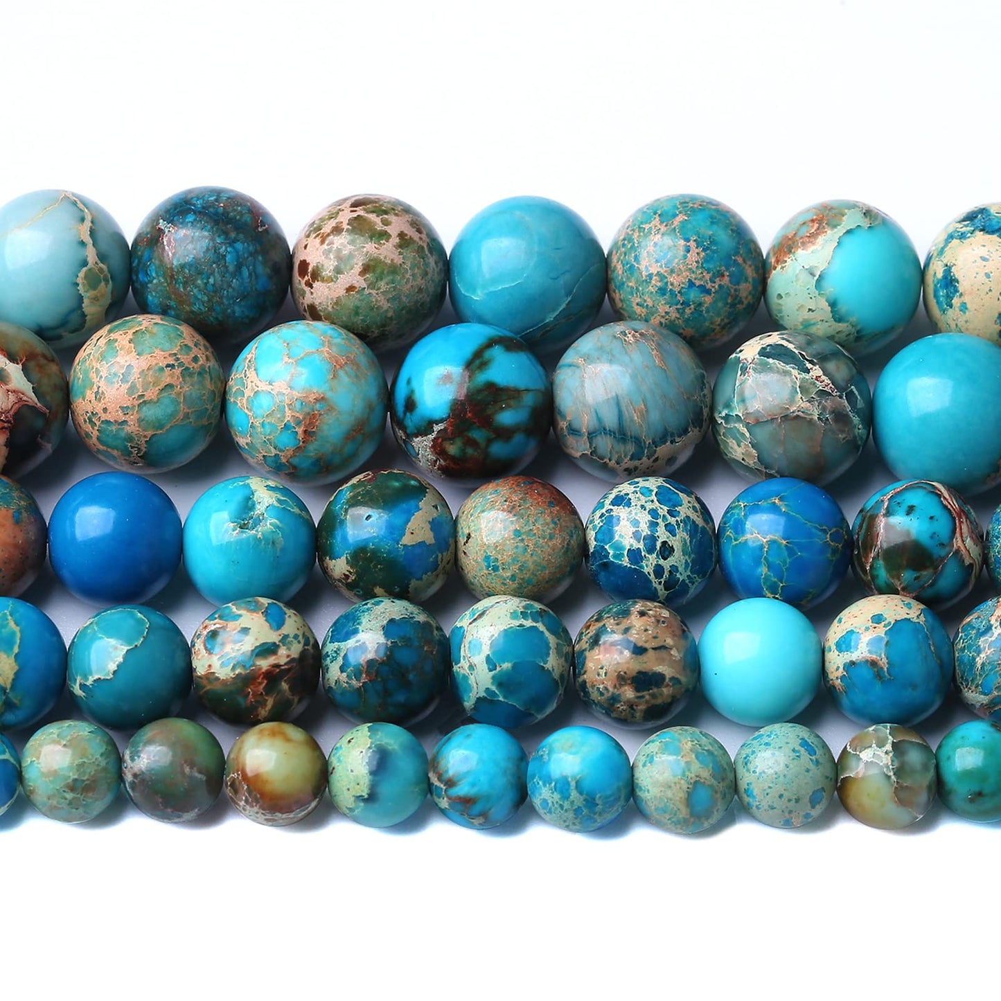 12MM 30PCS Natural Stone Blue Sea Sediment Impression Jade Spacer Loose Beads for Jewelry Making DIY Bracelet Necklace