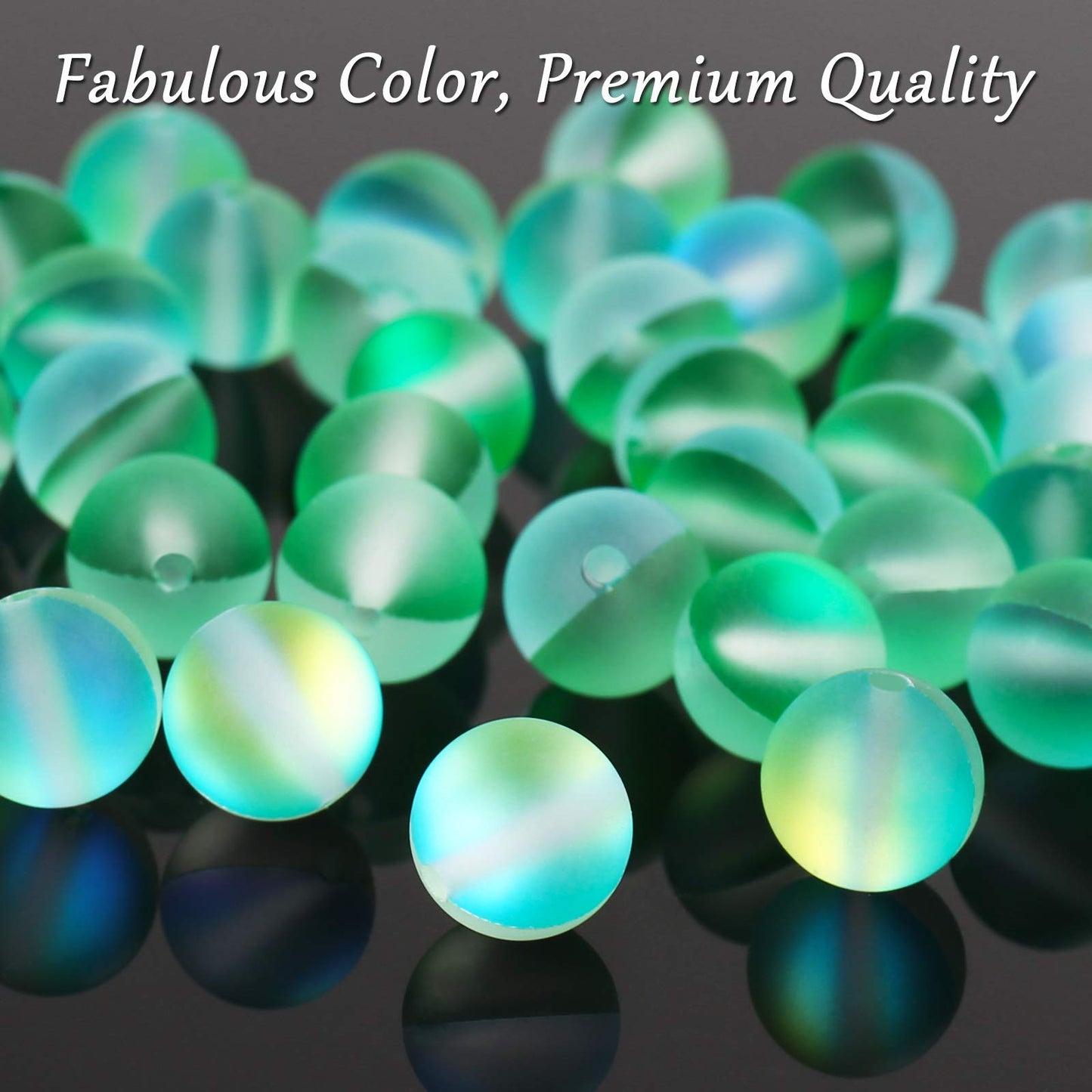Matte Green Aurora Crystal Glass Beads, 8MM Frosted Glitter Shining Mermaid Round Loose Beads, Rainbow Holographic Synthetic Moonstone for Jewelry Making DIY Bracelet