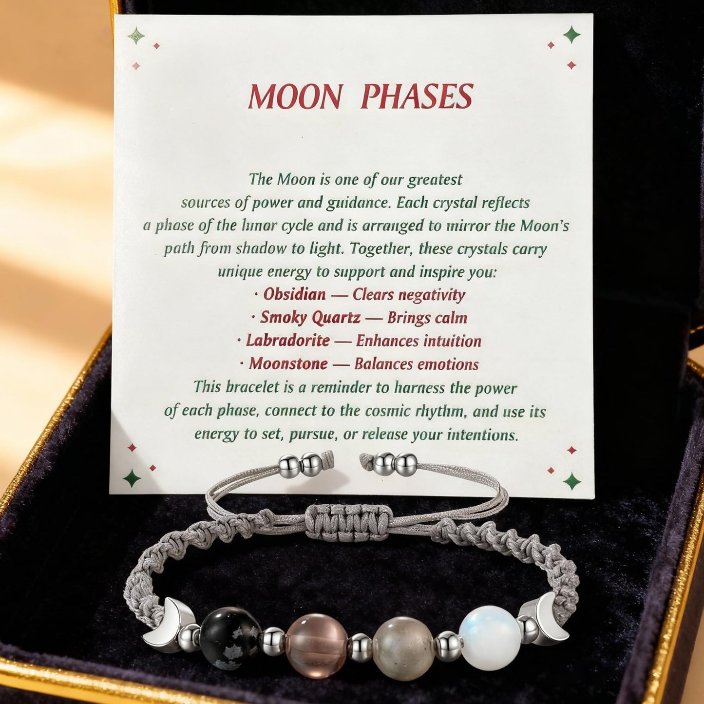 MIFYNN Moon Phase Bracelet for Women Crystal Healing Bracelet Natural Moonstone Beaded Bracelets Meditation Relaxation Crystal Bracelet Friendship Jewelry Gifts (A.)