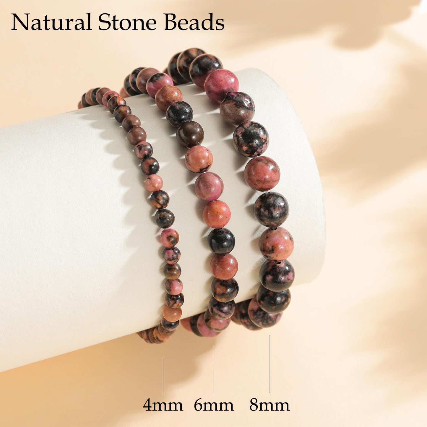 Udolfly Womens Crystal Beaded Bracelets for Women Men Protective Energy Bracelet Natural Gemstone Bead Bracelet 4mm Rhodonite