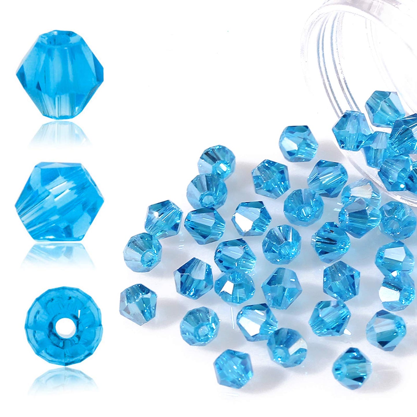 Dowarm 250PCS 6MM Bicone Beads, Bulk Faceted Crystal Glass Beads for Jewelry Craft Making, DIY Bracelet, Necklace, Dolls, Aquamarine Blue