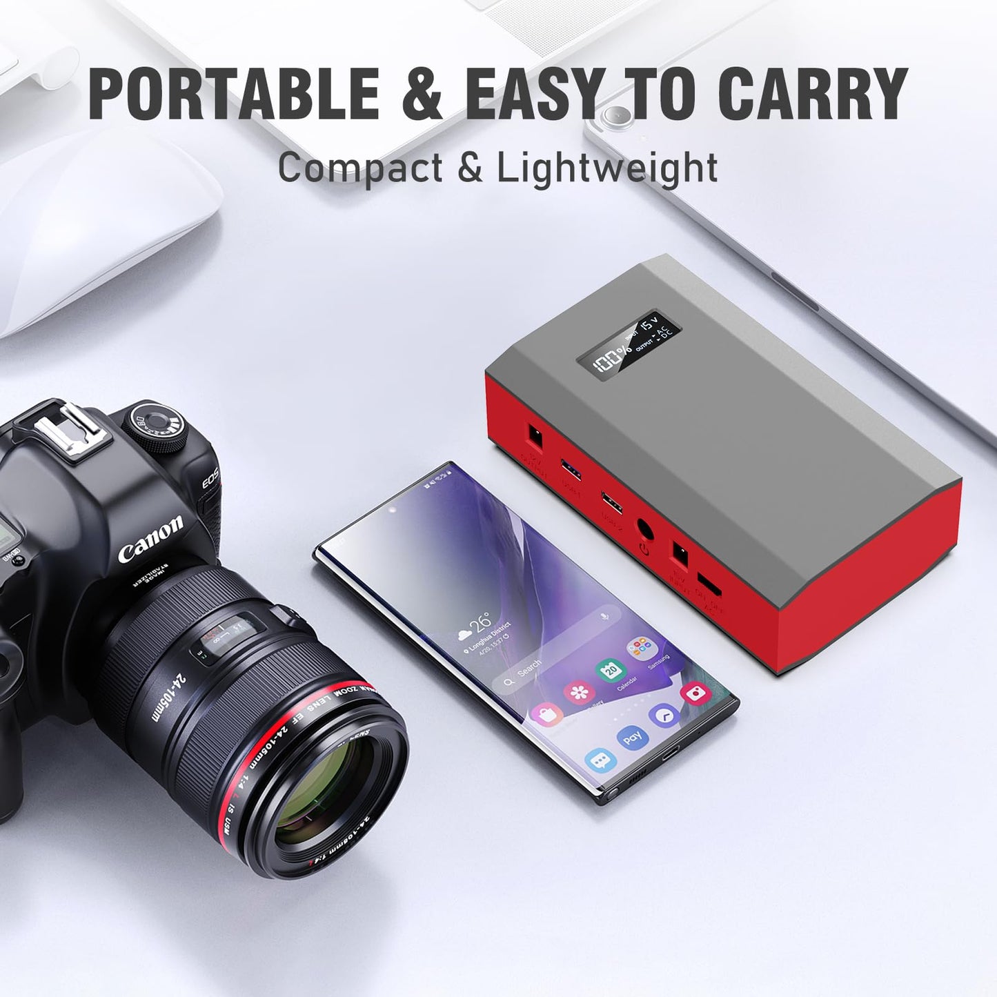Portable Solar Power Bank with AC Outlet 65W 110V External Battery Pack, 24000mAh Portable Laptop Charger with Foldable Solar Panel 30W for Outdoor Smart Device Camping Hiking Trip Off Grid Backup