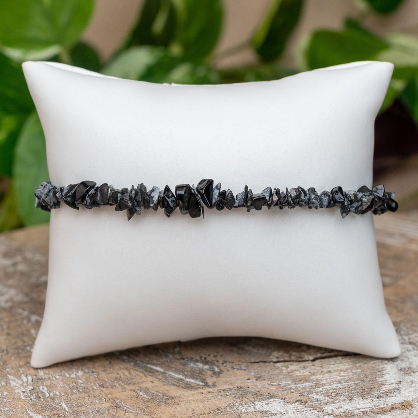 Natural Gemstone Bracelets, Chakra Crystal Healing Chip Stretch Bracelets, Gemstone Polished Irregular Crystals, Crystal Irregular Chips Beads Stretch Bracelets (Snowflake Obsidian)