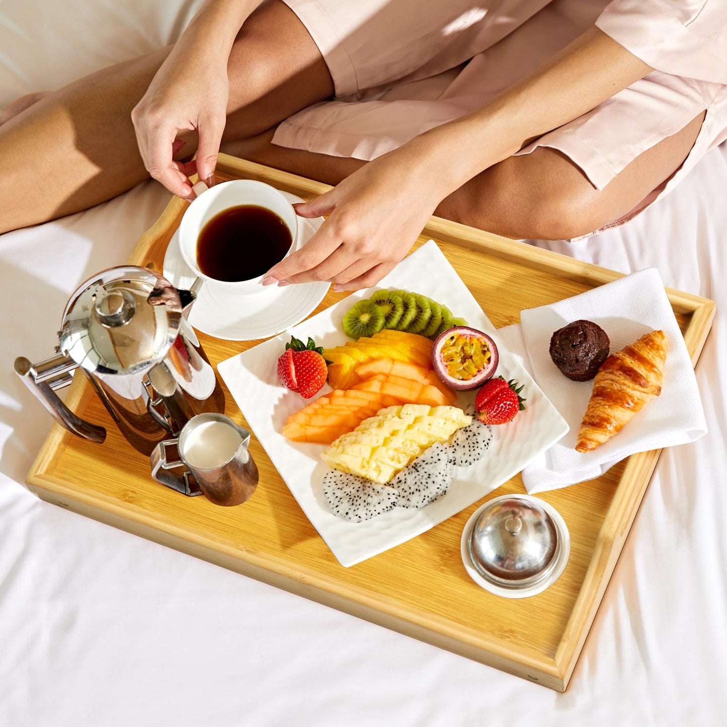 Bamboo Bed Tray Table, Folding Legs and Handles, Breakfast Tray, Laptop Desk for Bed or Sofa, Serving Tray for Eating, Working, Reading,Picnic