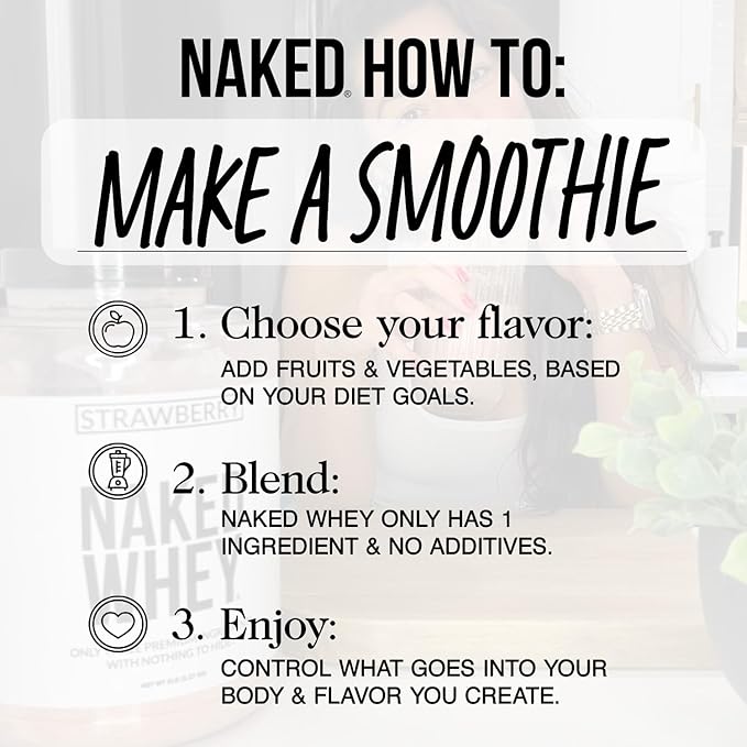 NAKED Strawberry Whey Protein Powder, Only 3 Ingredients, 25g Grass Fed Whey Protein Powder, Aid Muscle Growth & Recovery - 24 Servings