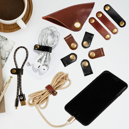 Kanemc 13Pcs Leather Cord Organizer, 3-Sizes Leather Cable Ties Taco Snap On Cord Holders Cord Keepers For Travel, USB Charging Cable Strap Winder Earphone Wrap, Gifts For Women Men