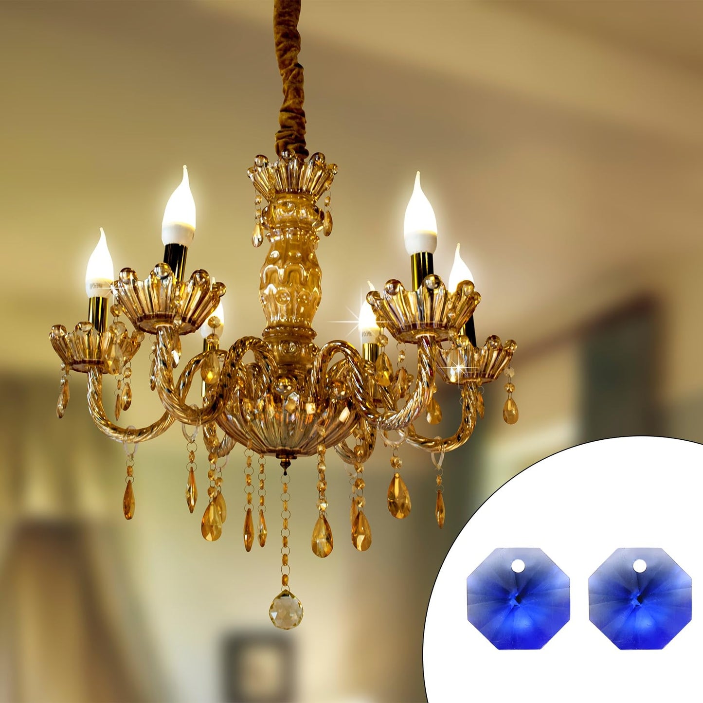 uxcell 25Pcs 1 Hole Crystal Octagon Beads, 14mm K9 Glass Hanging Chandelier Beads Prisms Parts for Crystal Chandeliers Lamp Hanging Pendant Jewelry DIY Craft, Deep Blue