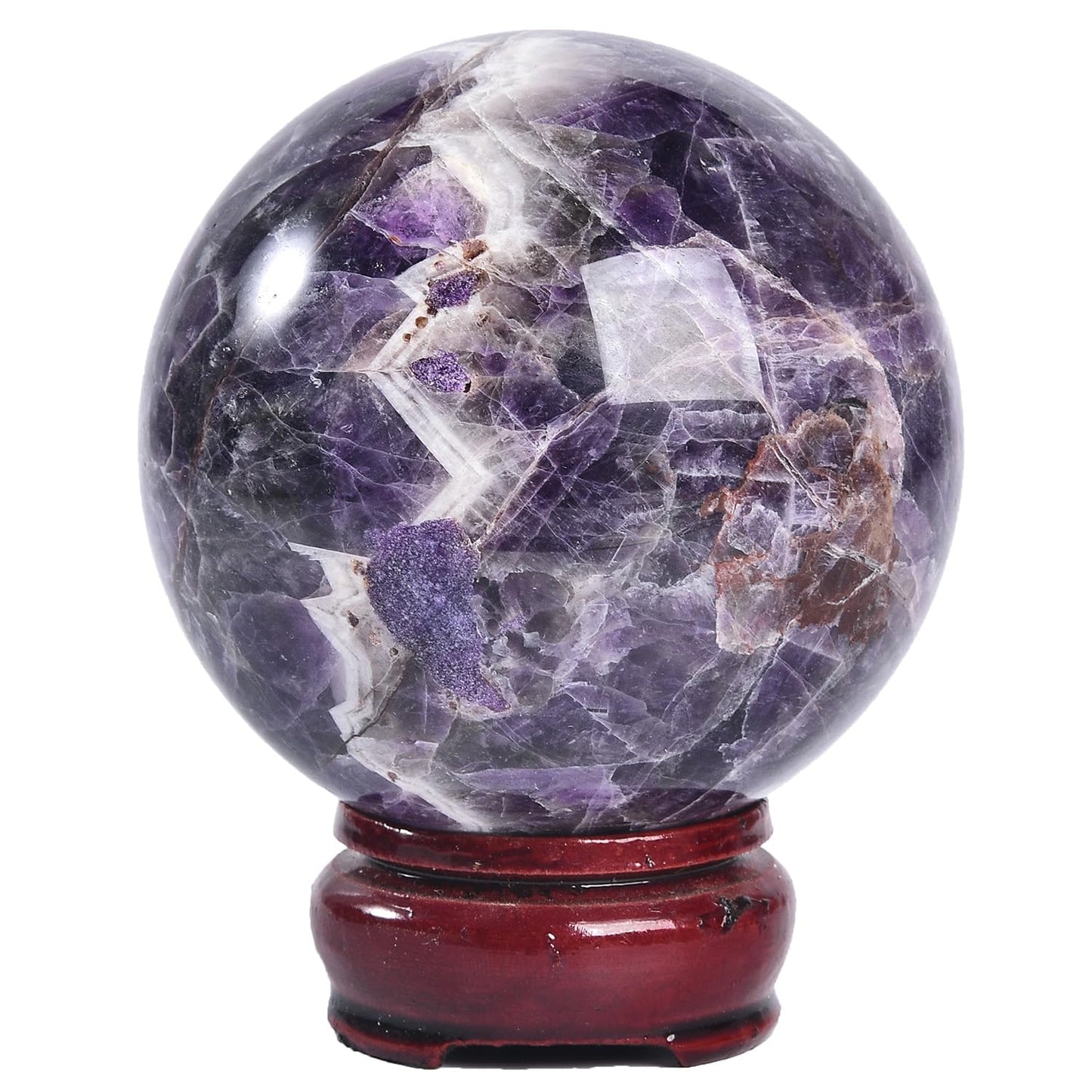 JIC Gem 2.7-3.1 inch(70-80mm) Large Chevron Amethyst Crystal Ball Healing Crystals Sphere with Wooden Stand Meditation Home Decor