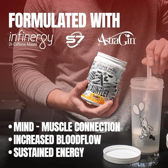 Gauntlet Pre-Workout Powder, Explosive Workouts, Laser Focus, Mid Stim, Amazing Flavor, Veteran Owned and Operated (25 Servings, Blue Coconut Lemonade)