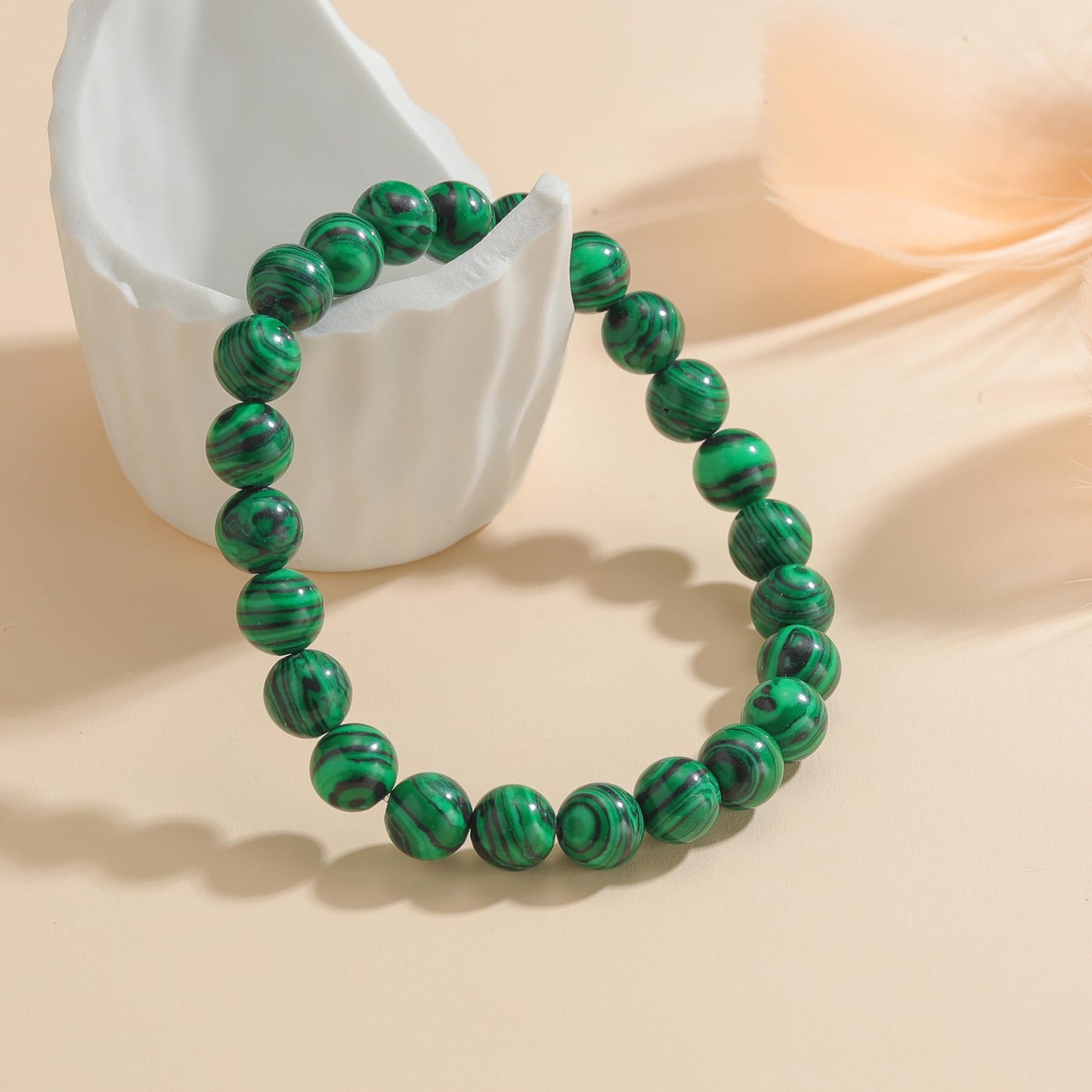 Udolfly Womens Crystal Beaded Bracelets for Women Men Protective Energy Bracelet Natural Gemstone Bead Bracelet 8mm Malachite