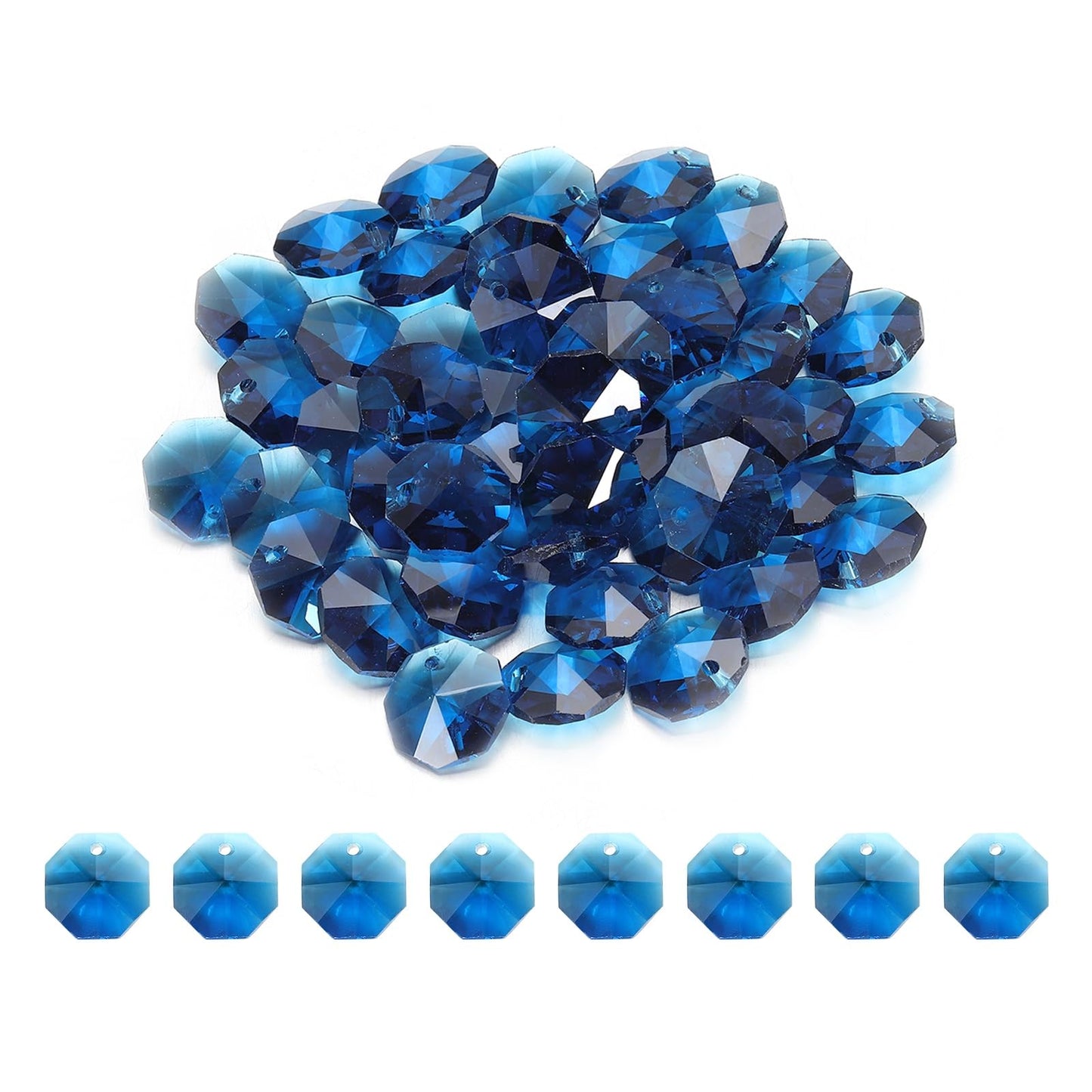 uxcell 50Pcs 1 Hole Crystal Octagon Beads, 14mm K9 Glass Hanging Chandelier Beads Prisms Parts for Crystal Chandeliers Lamp Hanging Pendant Jewelry DIY Craft, Peacock Blue