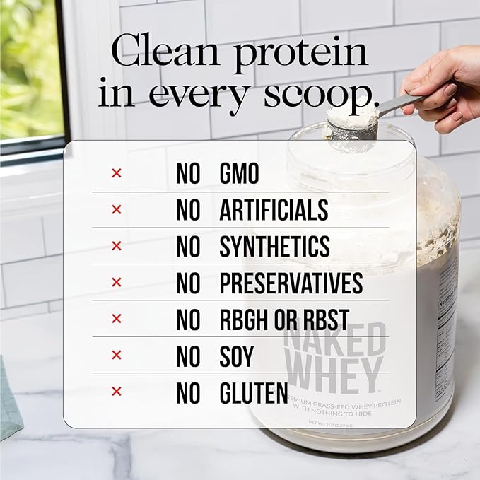 NAKED Whey Chocolate Peanut Butter Grass Fed Whey Protein Powder, No GMO, No Soy, and Gluten Free, Aid Growth and Recovery - 52 Servings