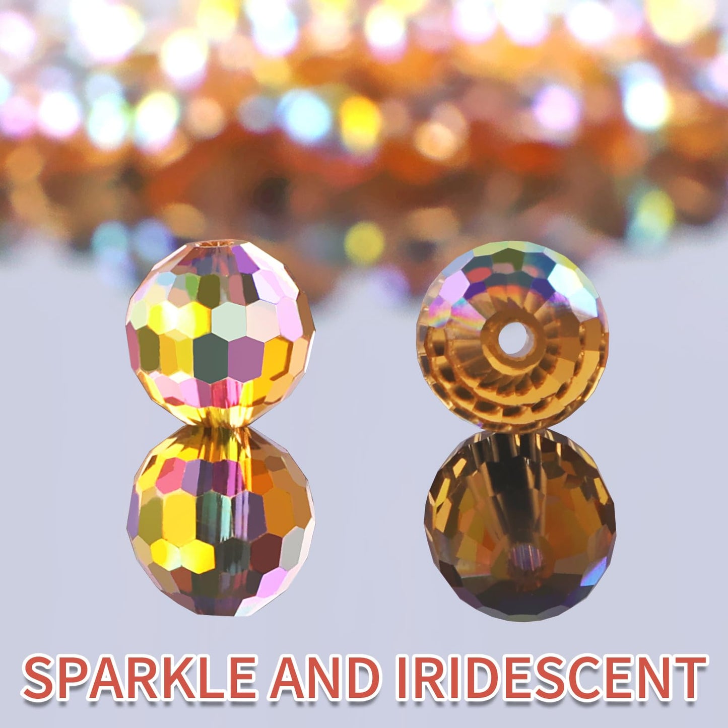 Crystal Glass Beads for Jewelry Making, 80 Pieces Crystal Beads, 10mm Glass Beads, Round Faceted Beads Bulk for Craft Necklace Bracelet Earring (Gold)