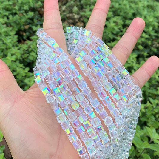200pcs Czech Faceted Cube Crystal Glass Loose Beads Spacer Bulk 6mm (0.24 Inch) Crystal AB for DIY Jewelry Craft Making CCC602