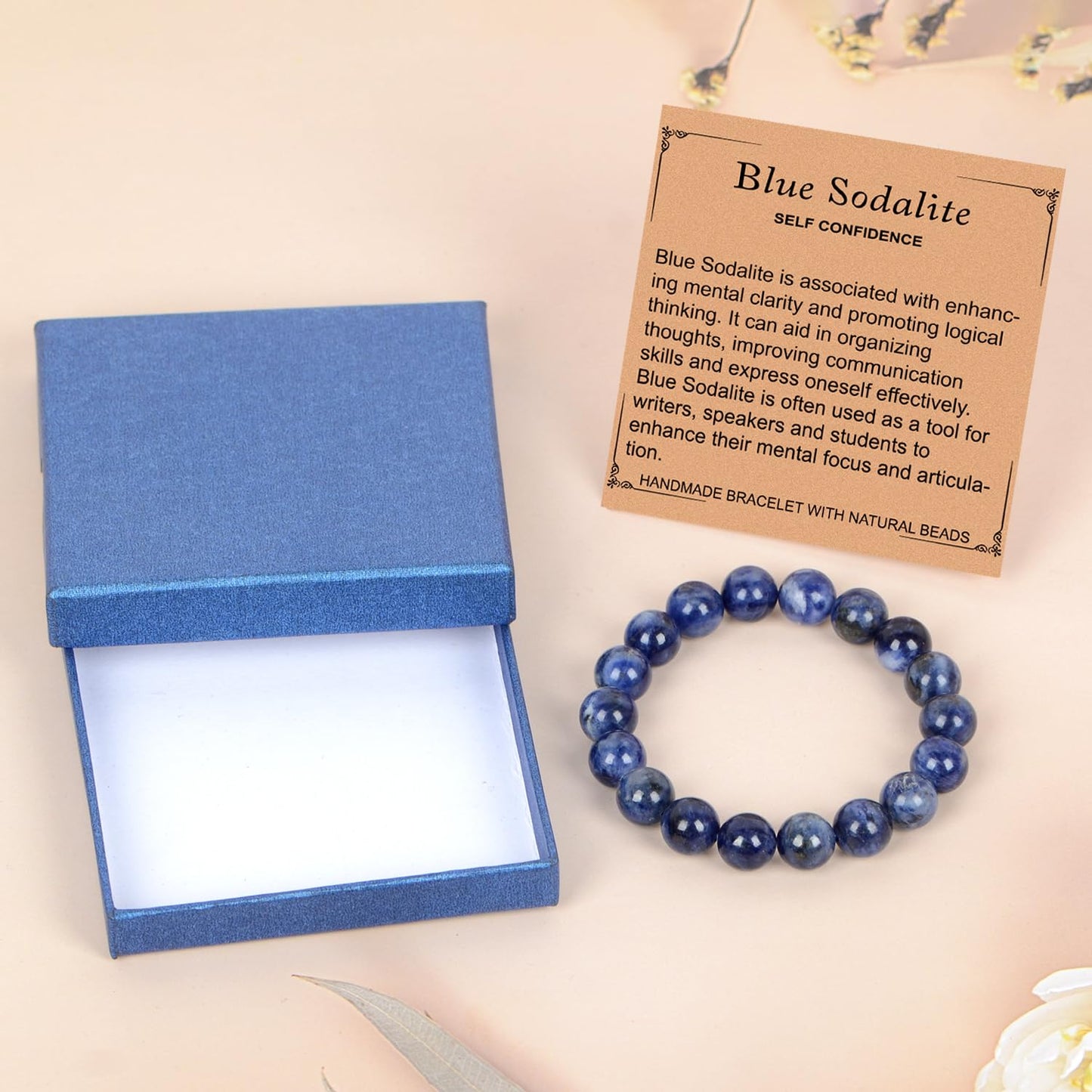 LPBeads Handmade Natural Gemstone Stretch Elastic 10mm Blue Sodalite Bracelet Healing Crystal Round Stone Beads Jewelry Gifts for Women Men