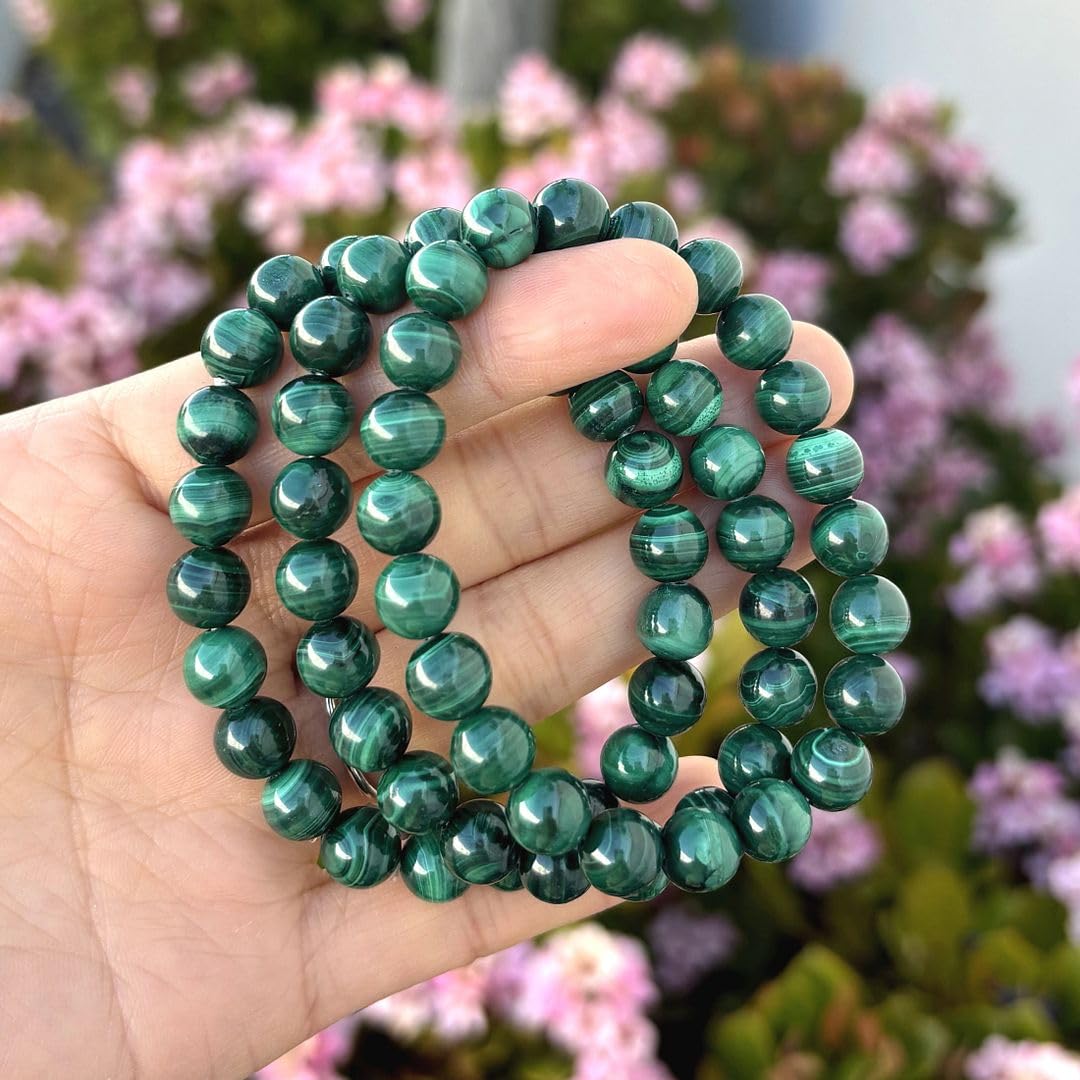 Adabele Real Natural Green Malachite Bracelet Gemstone Beaded Bracelet 7 inch Stretch Chakra Healing Crystal Stone Jewelry Women Mom Gift GB8-11