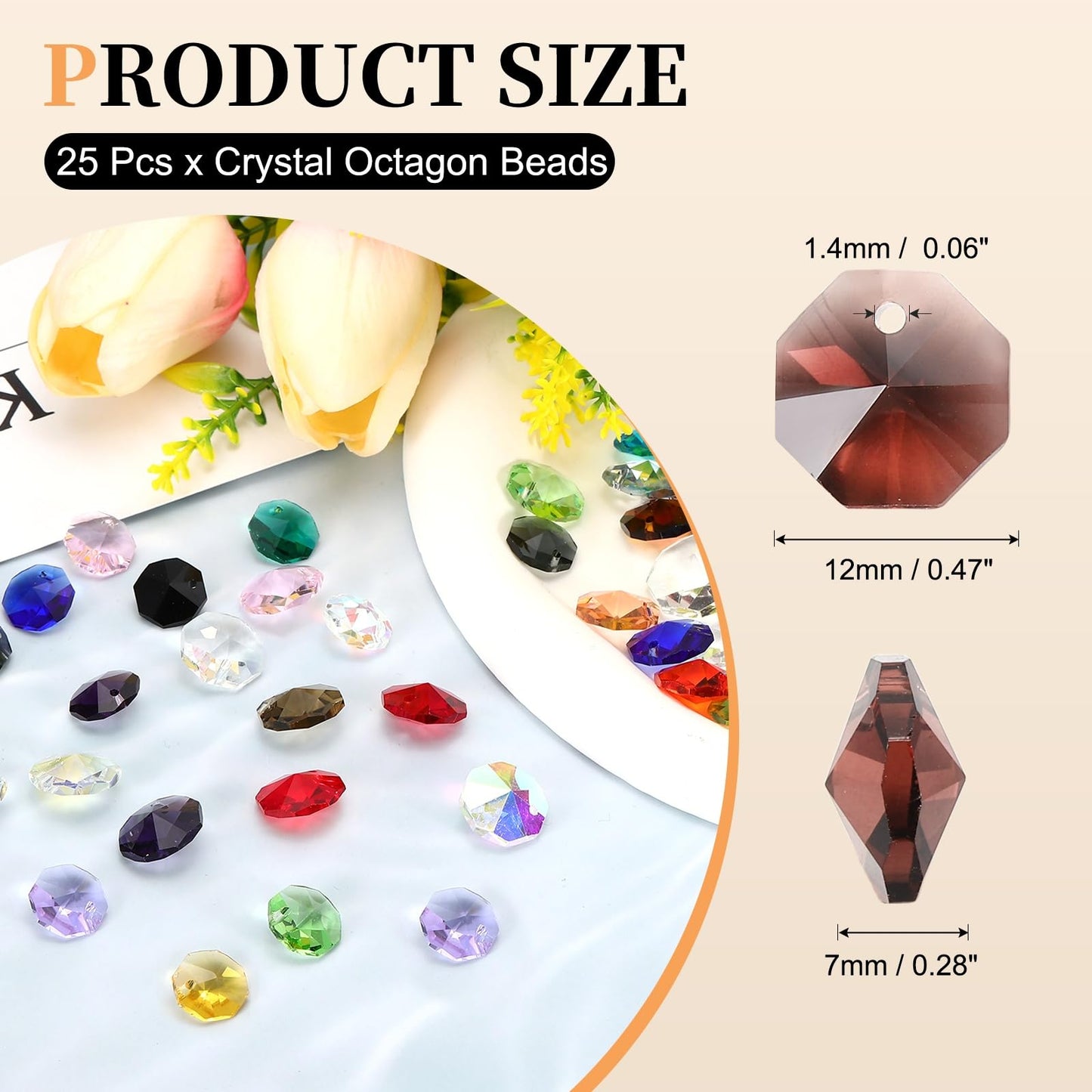 uxcell 25Pcs 1 Hole Crystal Octagon Beads, 12mm K9 Glass Hanging Chandelier Beads Prisms Parts for Crystal Chandeliers Lamp Hanging Pendant Jewelry DIY Craft, Red Violet