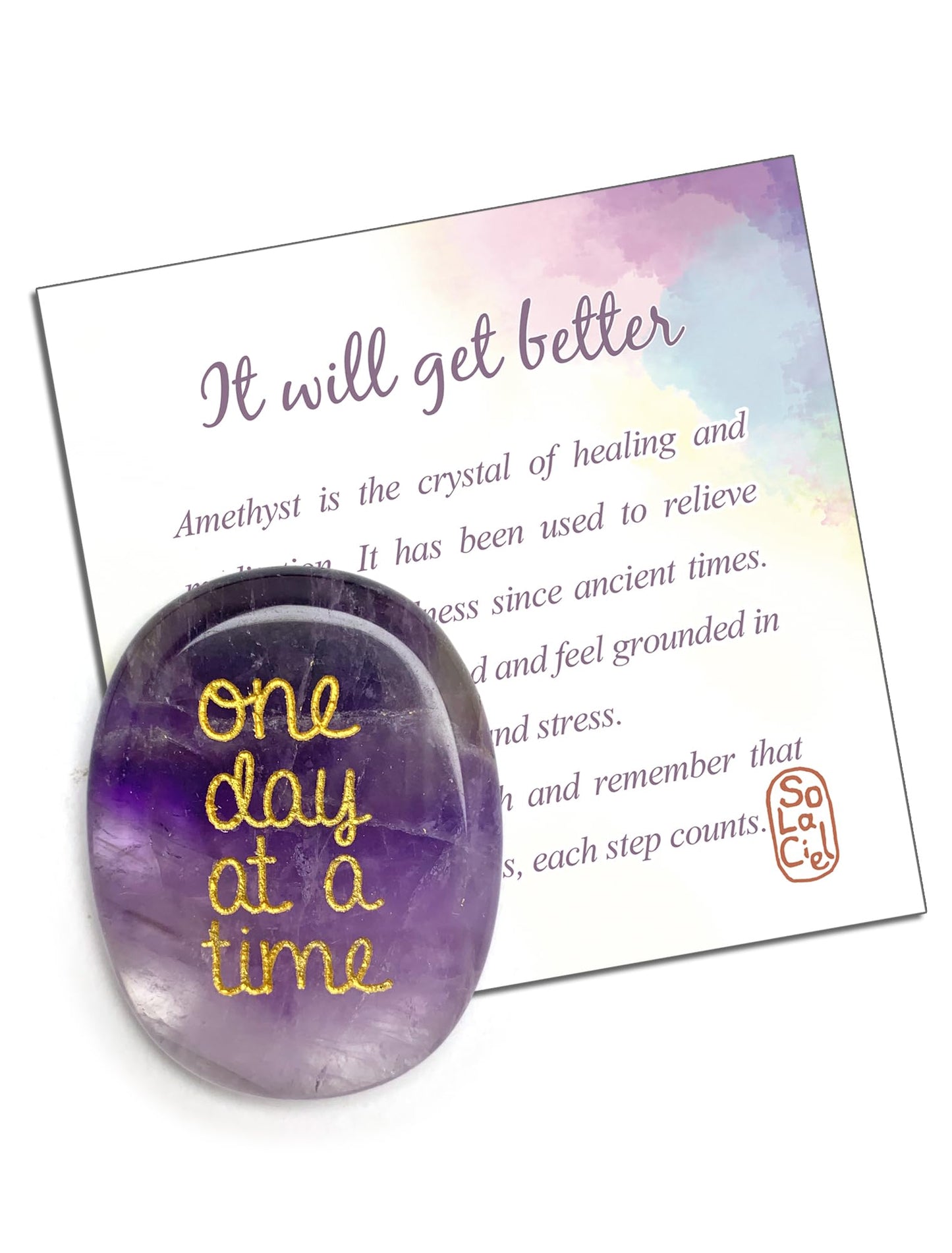 SOLACIEL Nature Amethyst Healing Crystal One Day at A Time, Inspirational Thinking of You Gifts for Women Men