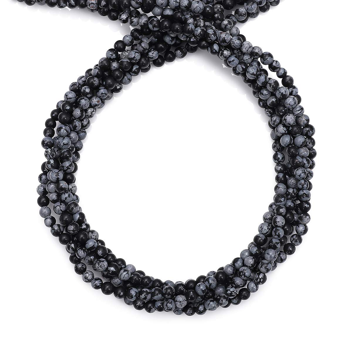 BEADIA Natural Snowflake Obsidian Stone Round Loose Semi Gemstone Beads for Jewelry Making 4MM 38cm/Strand