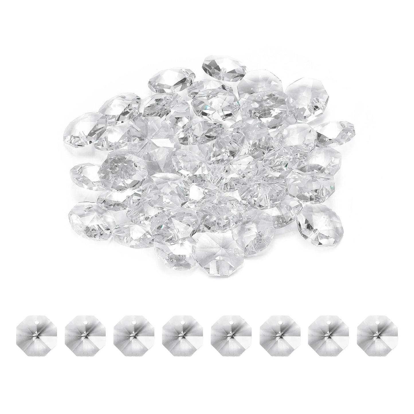 uxcell 50Pcs 1 Hole Crystal Octagon Beads, 14mm K9 Glass Hanging Chandelier Beads Prisms Parts for Crystal Chandeliers Lamp Hanging Pendant Jewelry DIY Craft, Clear White