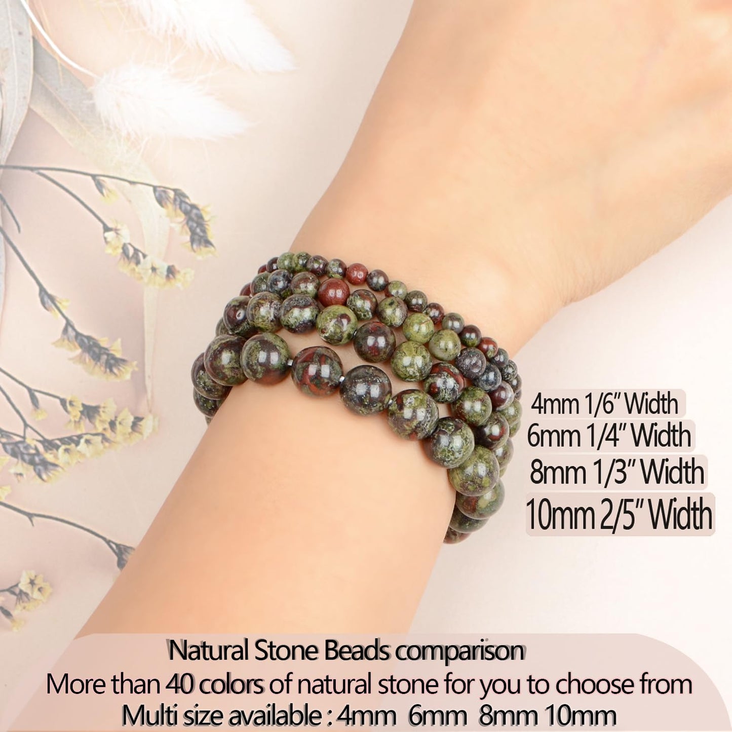 LPBeads Handmade Natural Gemstone Stretch Elastic 8mm Dragon Bloodstone Bracelet Healing Crystal Round Stone Beads Jewelry Gifts for Women Men