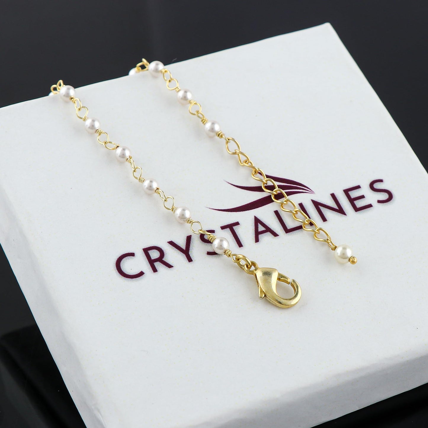 CRYSTALINES Genuine White Pearl Gemstone Rosary Chain Bracelet, 14K Gold Plated Cluster, Handmade Bohemian Jewelry, Healing Crystals Beads, Pearl Jewelry Gift for Women (Approx.7+1INCH)
