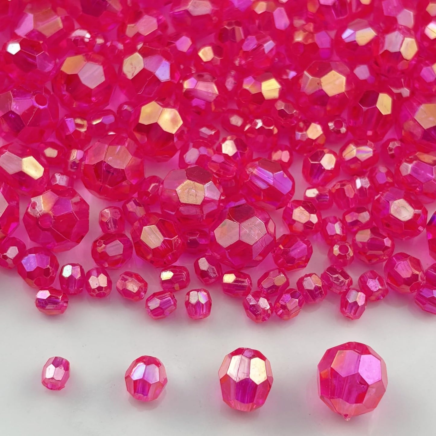 Pinhoollgo 1800pcs Acrylic Faceted Round Beads 4mm 6mm 8mm 10mm AB Colors Glossy Acrylic Round Spacer Beads with Hole for DIY Bracelet Necklace Jewelry Making Supplies Handmade Craft(Rose Red AB)